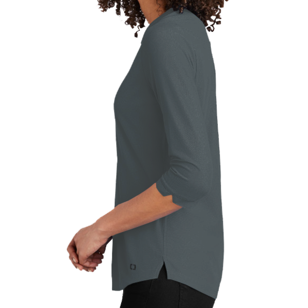 OGIO Women's Jewel Henley, Diesel Grey, Left Sleeve view