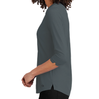 OGIO Women's Jewel Henley, Diesel Grey, Left Sleeve view