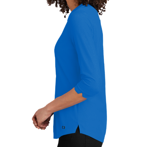 OGIO Women's Jewel Henley, Electric Blue, Left Sleeve view