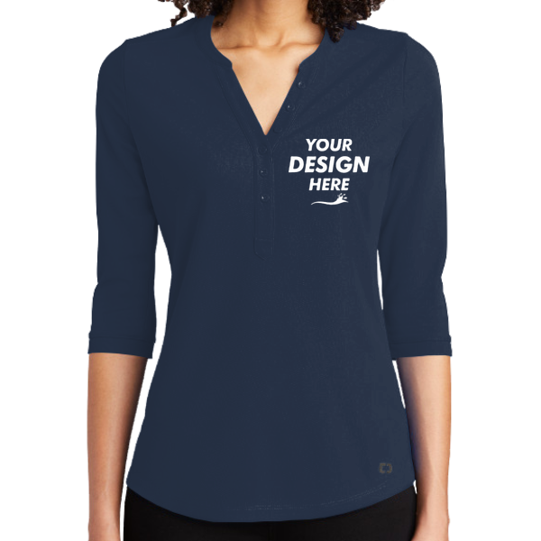 OGIO Women's Jewel Henley, Navy, Front view, Mockup