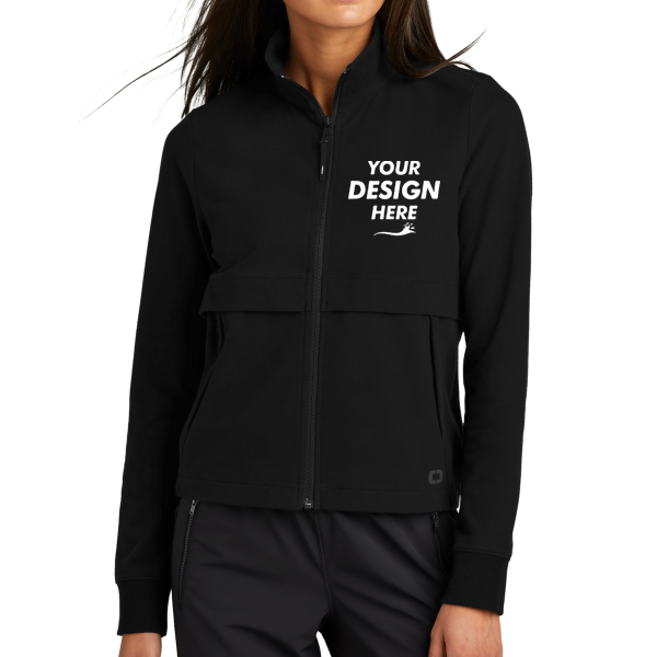 OGIO Women's Outstretch Full Zip, Blacktop, Front view, Mockup