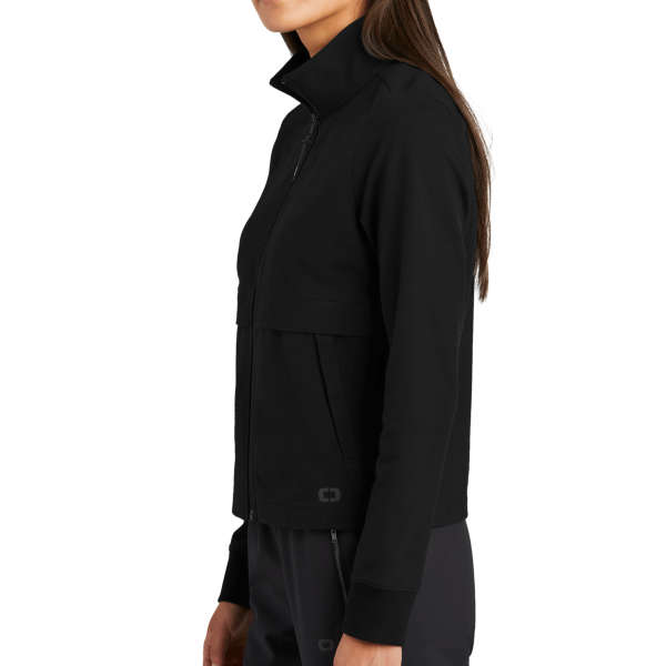 OGIO Women's Outstretch Full Zip, Blacktop, Left Sleeve view