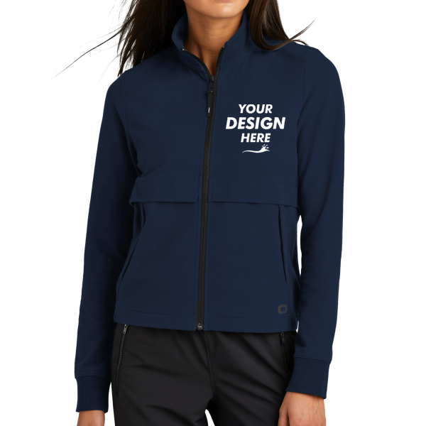 OGIO Women's Outstretch Full Zip, River Blue Navy, Front view, Mockup