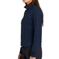 OGIO Women's Outstretch Full Zip, River Blue Navy, Left Sleeve view