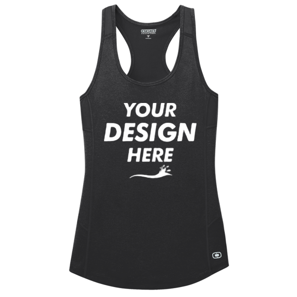 OGIO Women's Racerback Pulse Tank, Blacktop, Front view, Mockup