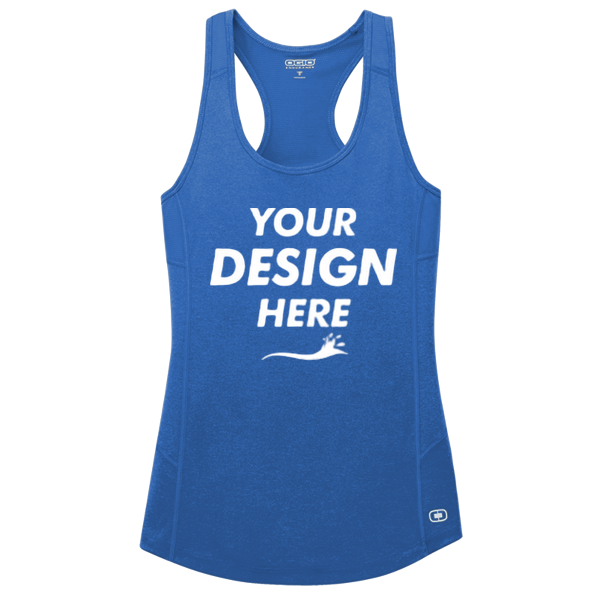 OGIO Women's Racerback Pulse Tank, Electric Blue, Front view, Mockup