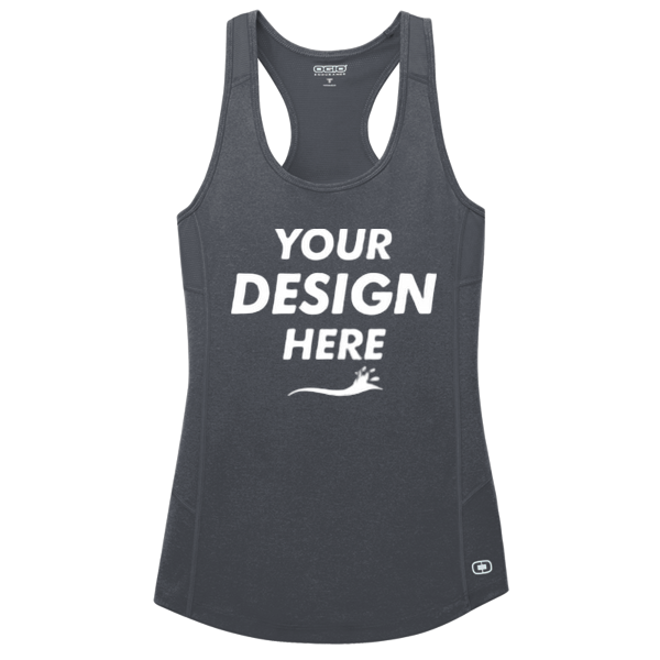 OGIO Women's Racerback Pulse Tank, Gear Grey, Front view, Mockup