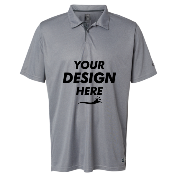 Oakley Men's Team Issue Hydrolix Polo, New Granite Heather, Front view, Mockup