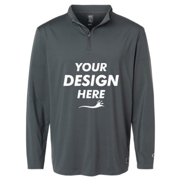 Oakley Men's Team Issue Podium Quarter-Zip Pullover, Forged Iron, Front view, Mockup