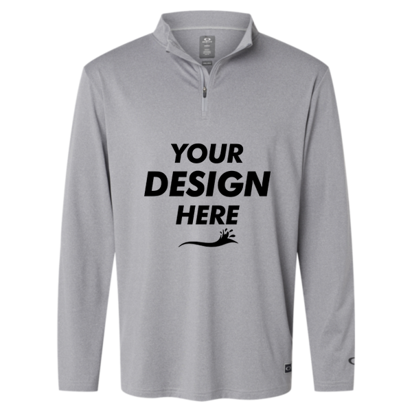 Oakley Men's Team Issue Podium Quarter-Zip Pullover, New Granite Heather, Front view, Mockup