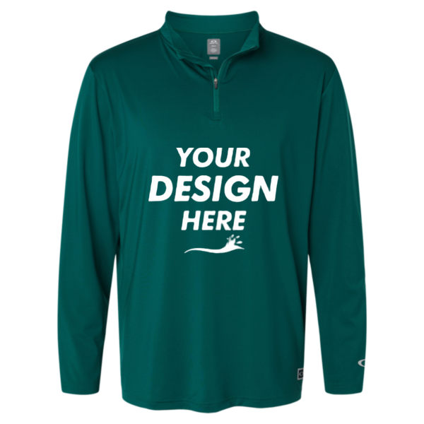 Oakley Men's Team Issue Podium Quarter-Zip Pullover, Team Fir, Front view, Mockup