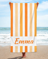 Personalized Vertically Striped Beach Towel, Orange Standart Beach Towel, Orange Premium Beach Towel