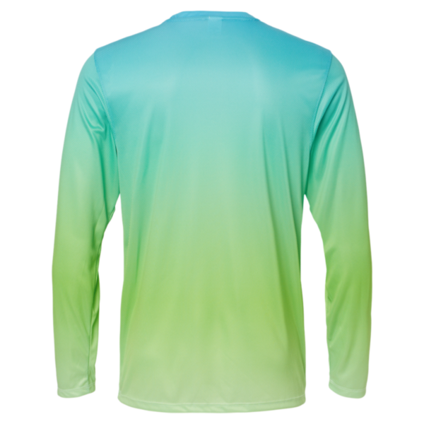Paragon Unisex Barbados Performance Pin Dot Long Sleeve T-Shirt, Aqua Blue / Light Lime, Back view