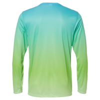 Paragon Unisex Barbados Performance Pin Dot Long Sleeve T-Shirt, Aqua Blue / Light Lime, Back view