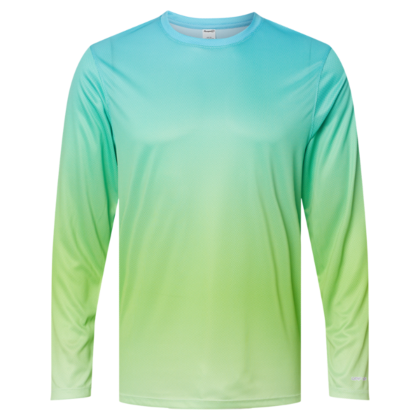 Paragon Unisex Barbados Performance Pin Dot Long Sleeve T-Shirt, Aqua Blue / Light Lime, Front view