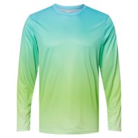 Paragon Unisex Barbados Performance Pin Dot Long Sleeve T-Shirt, Aqua Blue / Light Lime, Front view