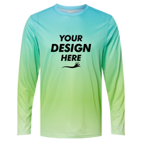 Paragon Unisex Barbados Performance Pin Dot Long Sleeve T-Shirt, Aqua Blue / Light Lime, Front view, Mockup