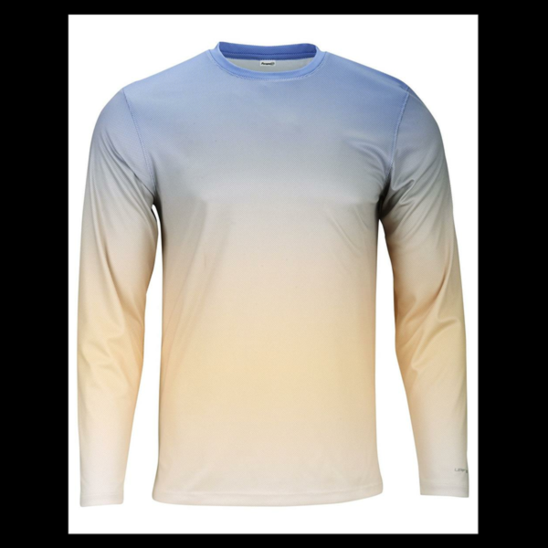 Paragon Unisex Barbados Performance Pin Dot Long Sleeve T-Shirt, Bimini Blue / Peach, Front view