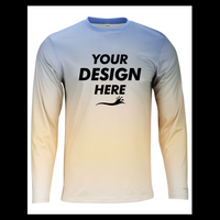 Paragon Unisex Barbados Performance Pin Dot Long Sleeve T-Shirt, Bimini Blue / Peach, Front view, Mockup