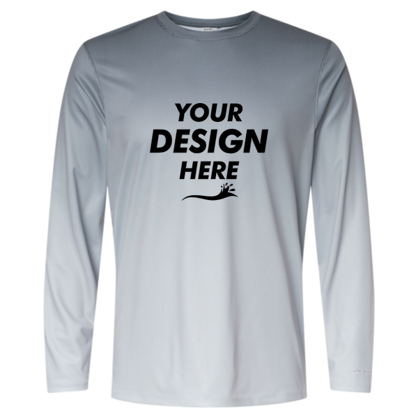 Paragon Unisex Barbados Performance Pin Dot Long Sleeve T-Shirt, Black / Light Charcoal, Front view, Mockup