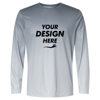 Paragon Unisex Barbados Performance Pin Dot Long Sleeve T-Shirt, Black / Light Charcoal, Front view, Mockup