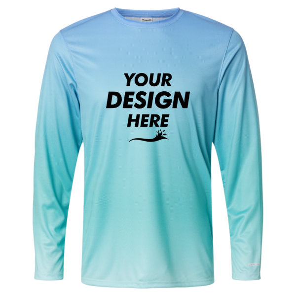 Paragon Unisex Barbados Performance Pin Dot Long Sleeve T-Shirt, Blue Mist / Light Teal, Front view, Mockup