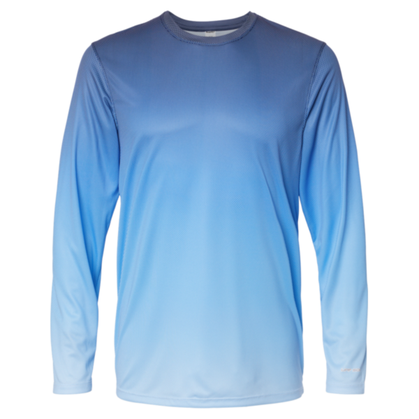 Paragon Unisex Barbados Performance Pin Dot Long Sleeve T-Shirt, Navy / Blue Mist, Front view