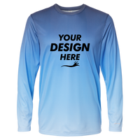 Paragon Unisex Barbados Performance Pin Dot Long Sleeve T-Shirt, Navy / Blue Mist, Front view, Mockup