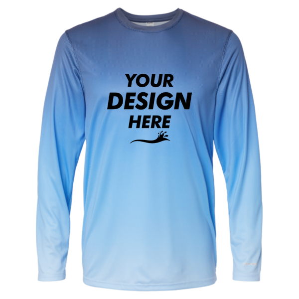 Paragon Unisex Barbados Performance Pin Dot Long Sleeve T-Shirt, Navy / Blue Mist, Front view, Mockup