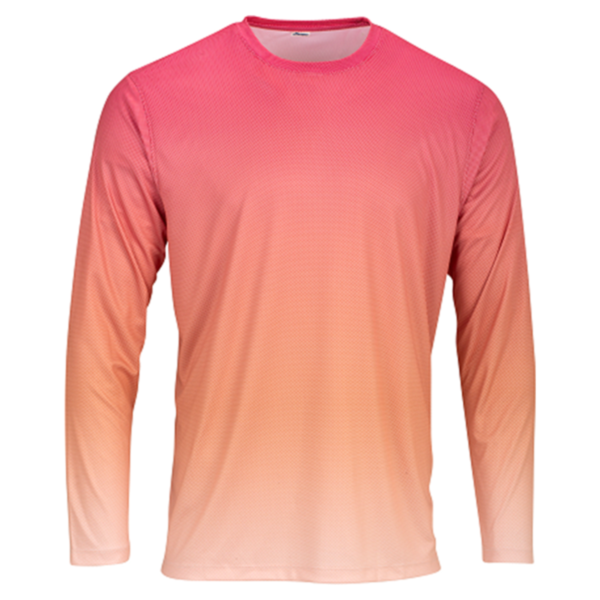Paragon Unisex Barbados Performance Pin Dot Long Sleeve T-Shirt, Red / Light Orange, Front view