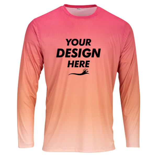 Paragon Unisex Barbados Performance Pin Dot Long Sleeve T-Shirt, Red / Light Orange, Front view, Mockup