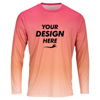 Paragon Unisex Barbados Performance Pin Dot Long Sleeve T-Shirt, Red / Light Orange, Front view, Mockup