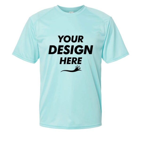 Paragon Unisex Islander Performance T-Shirt, Aqua Blue, Front view, Mockup