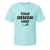 Paragon Unisex Islander Performance T-Shirt, Aqua Blue, Front view, Mockup