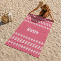 Personalized Horizontally Striped Beach Towel, Pink Standart Beach Towel, Pink Premium Beach Towel