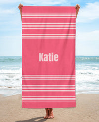 Personalized Horizontally Striped Beach Towel, Pink Standart Beach Towel, Pink Premium Beach Towel