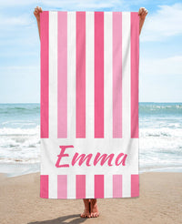 Personalized Vertically Striped Beach Towel, Pink Standart Beach Towel, Pink Premium Beach Towel