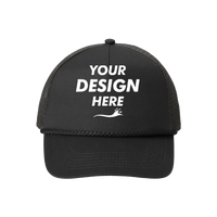 Port Authority 5 Panel Snapback Cap, Black, Front view, Mockup