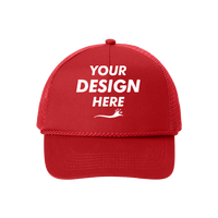 Port Authority 5 Panel Snapback Cap, Red, Front view, Mockup