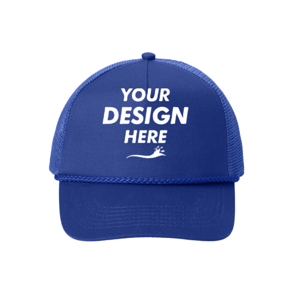 Port Authority 5 Panel Snapback Cap, Royal, Front view, Mockup