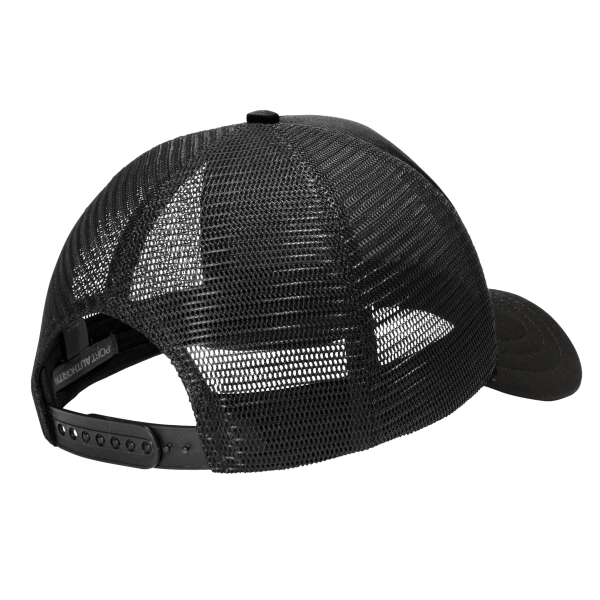 Port Authority 5 Panel Twill Foam Trucker Cap, Black / Black, Back view
