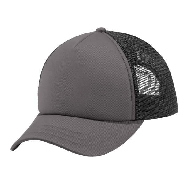 Port Authority 5 Panel Twill Foam Trucker Cap, Charcoal / Black, Front view