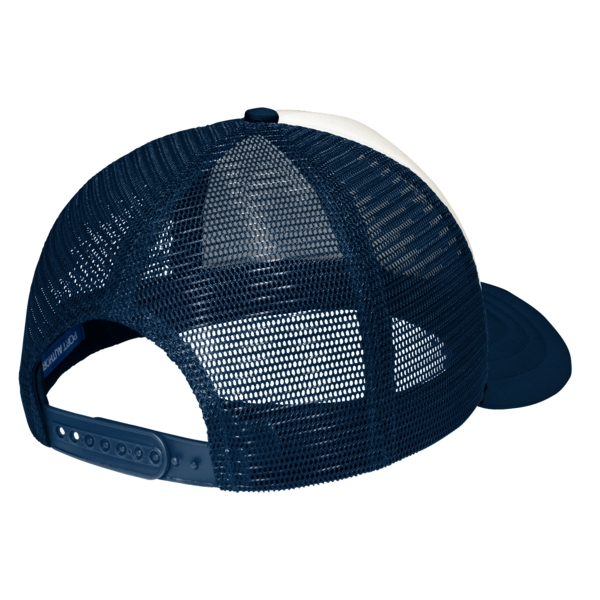Port Authority 5 Panel Twill Foam Trucker Cap, Ivory / Navy, Back view