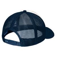 Port Authority 5 Panel Twill Foam Trucker Cap, Ivory / Navy, Back view