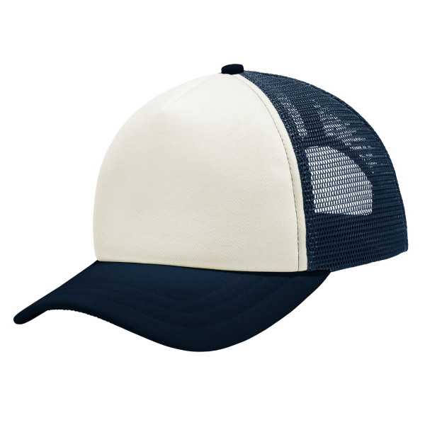 Port Authority 5 Panel Twill Foam Trucker Cap, Ivory / Navy, Front view