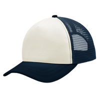 Port Authority 5 Panel Twill Foam Trucker Cap, Ivory / Navy, Front view