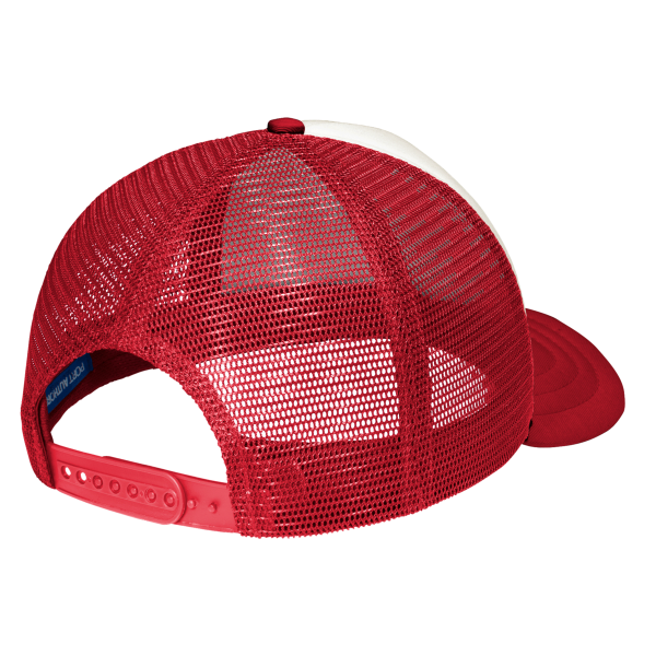 Port Authority 5 Panel Twill Foam Trucker Cap, Ivory / Red, Back view