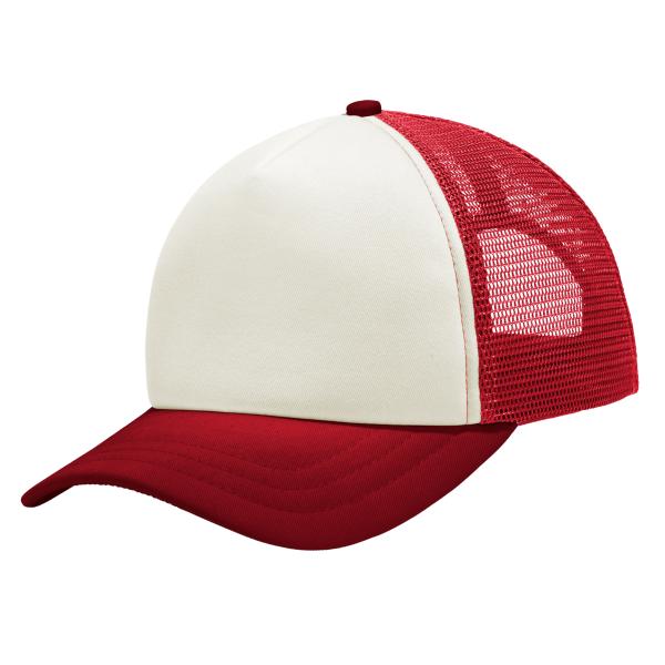 Port Authority 5 Panel Twill Foam Trucker Cap, Ivory / Red, Front view