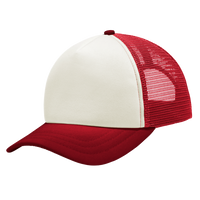 Port Authority 5 Panel Twill Foam Trucker Cap, Ivory / Red, Front view