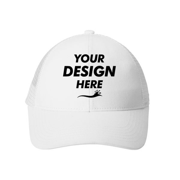 Port Authority Adjustable Mesh Back Cap, White, Front view, Mockup